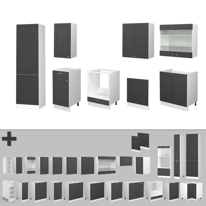 Vicco Cucina componibile Antracite-Oro/Bianco 300 cm senza piano di lavoro