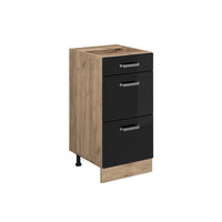 Vicco Mobiletto base per cucina Nero lucido 40 cm con cassetti, senza piano di lavoro