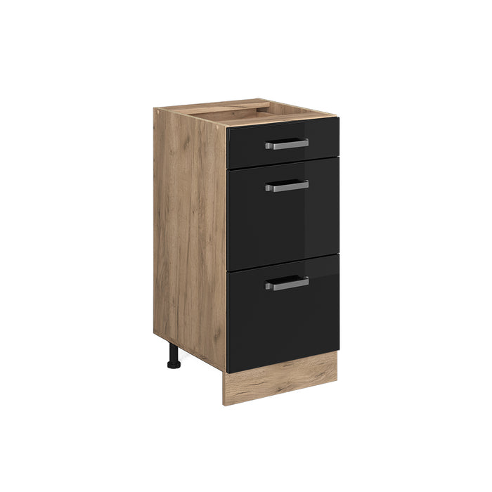 Vicco Mobiletto base per cucina Nero lucido 40 cm con cassetti, senza piano di lavoro