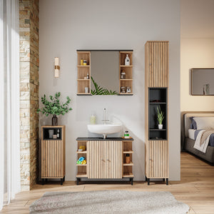 Vicco Armadio per il bagno Marrone 30 x 190 cm con ante e vani a giorno