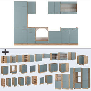 Vicco Cucina componibile Rovere blu-grigio/oro 300 cm senza piano di lavoro