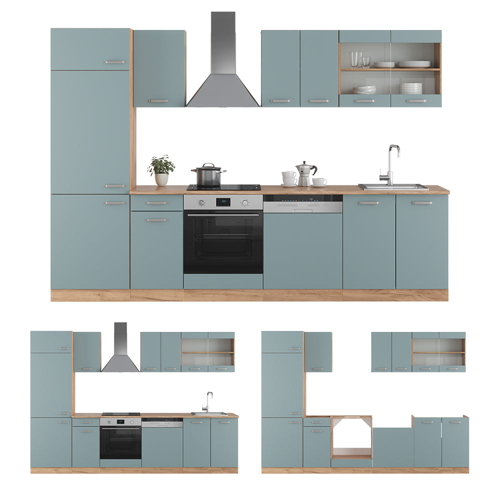 Vicco Cucina componibile Rovere blu-grigio/oro 300 cm , PL Marmo