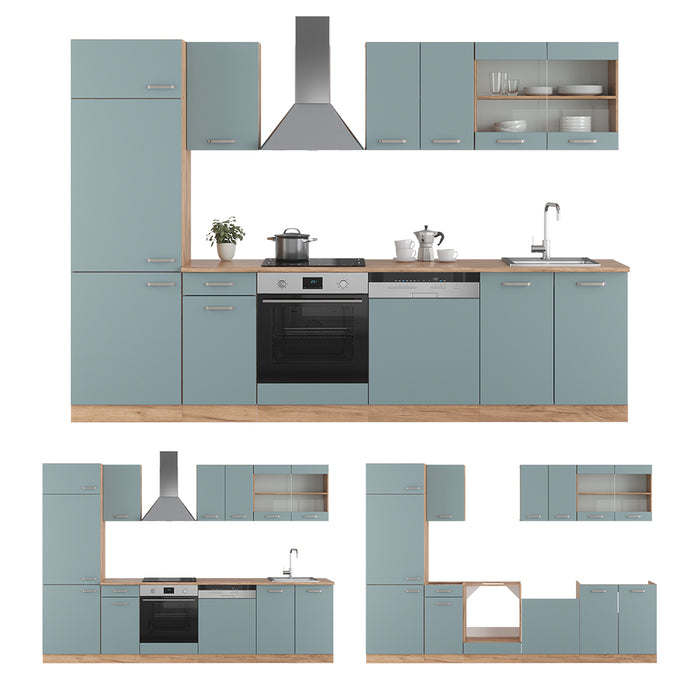 Vicco Cucina componibile Rovere blu-grigio/oro 300 cm , PL Marmo