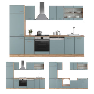 Vicco Cucina componibile Rovere blu-grigio/oro 300 cm senza piano di lavoro