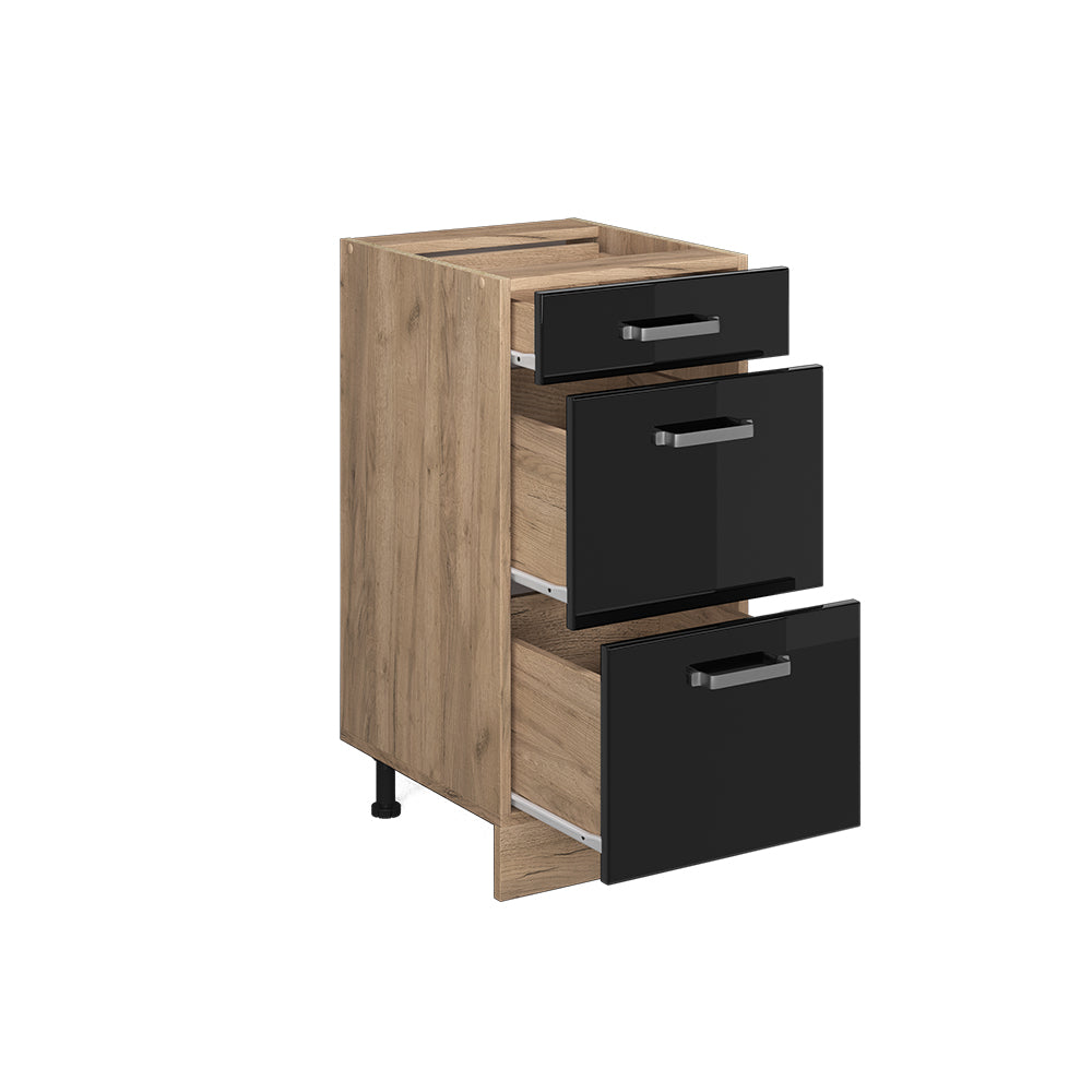 Vicco Mobiletto base per cucina Nero lucido 40 cm con cassetti, senza piano di lavoro