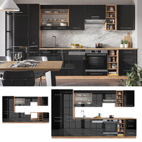 Vicco Cucina componibile Antracite lucido/oro power oak 355 cm , PL Marmo