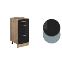 Vicco Mobiletto base per cucina Nero lucido 40 cm con cassetti, senza piano di lavoro