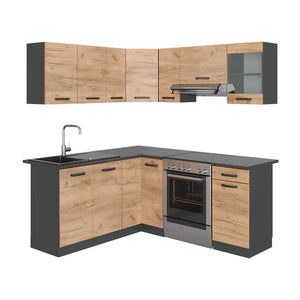 Vicco Cucina ad angolo Antracite/quercia dorata 187 x 167 cm , PL Fantasia nera