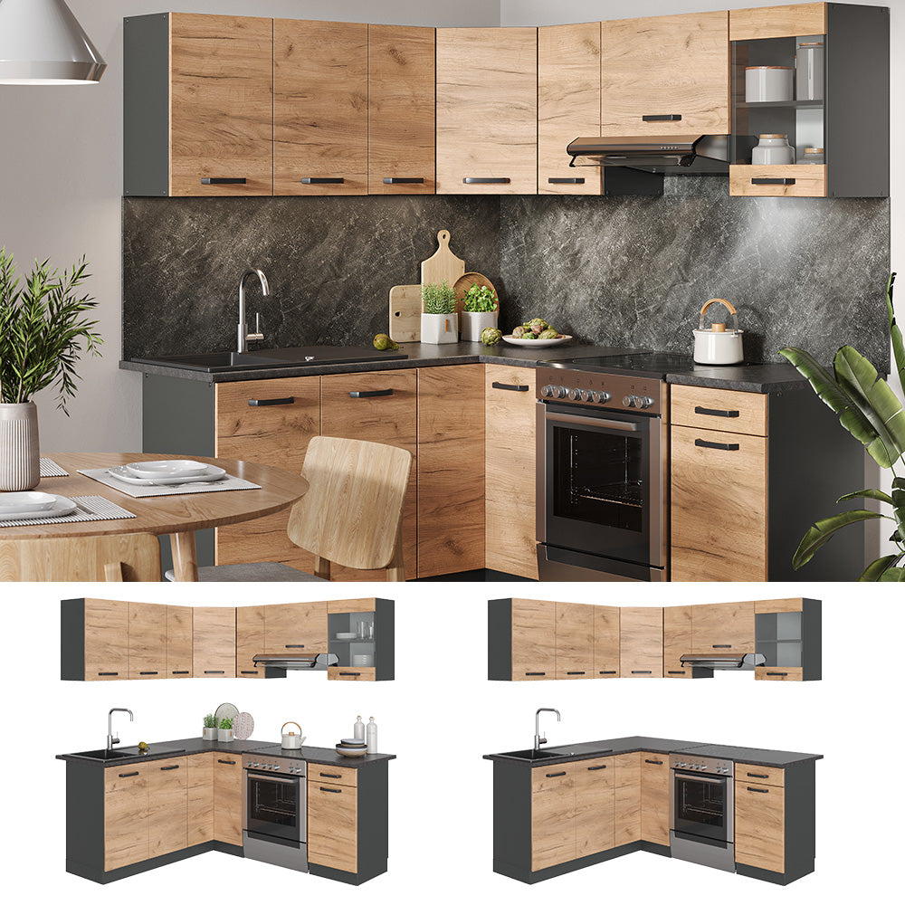 Vicco Cucina ad angolo Antracite/quercia dorata 187 x 167 cm , PL Fantasia nera