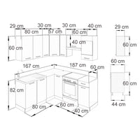 Vicco Cucina angolare completa Bianco/grigio prezioso 187 x 167 cm , PL Marmo