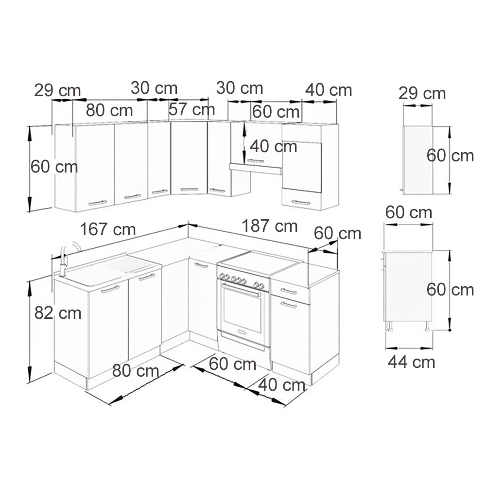 Vicco Cucina angolare completa Bianco/bianco lucido 187 x 167 cm , PL Marmo