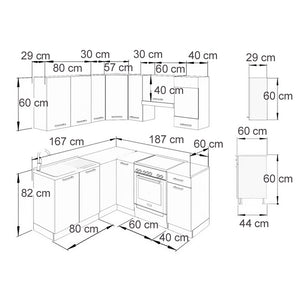 Vicco Cucina angolare completa Bianco/Sonoma 187 x 167 cm , PL Marmo
