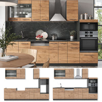 Vicco Cucina componibile Quercia dorata/antracite 300 cm con armadio alto, PL Antracite