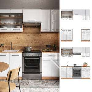 Vicco Cucina componibile Bianco lucido/oro power oak 200 cm senza piano di lavoro