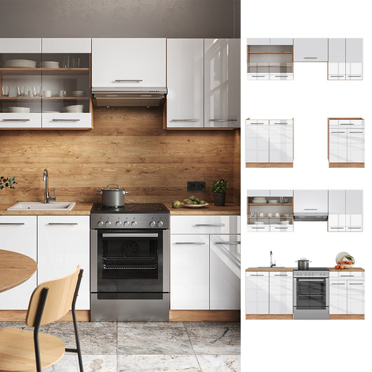 Vicco Cucina componibile Bianco lucido/oro power oak 200 cm , PL Antracite