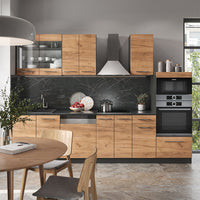 Vicco Cucina componibile Quercia dorata/antracite 300 cm con armadio alto, PL Rovere