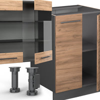 Vicco Cucina componibile Quercia dorata/antracite 300 cm con armadio alto, PL Rovere