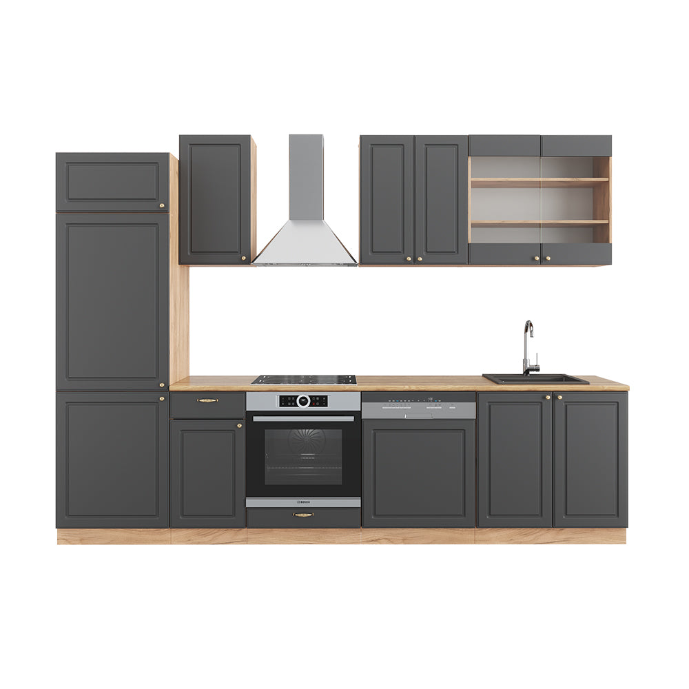 Vicco Cucina componibile Antracite Country House/oro Kraft Oak 300 cm senza piano di lavoro