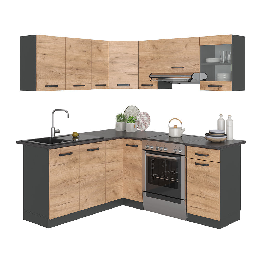 Vicco Cucina ad angolo Antracite/quercia dorata 187 x 167 cm , PL Fantasia nera