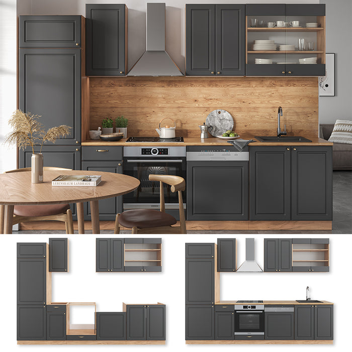 Vicco Cucina componibile Antracite Country House/oro Kraft Oak 300 cm , PL Rovere