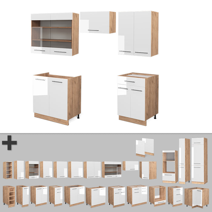 Vicco Cucina componibile Bianco lucido/oro power oak 200 cm , PL Antracite