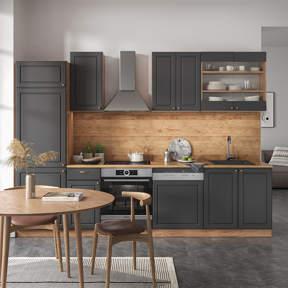 Vicco Cucina componibile Antracite Country House/oro Kraft Oak 300 cm senza piano di lavoro