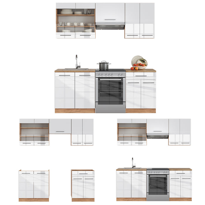Vicco Cucina componibile Bianco lucido/oro power oak 200 cm , PL Rovere