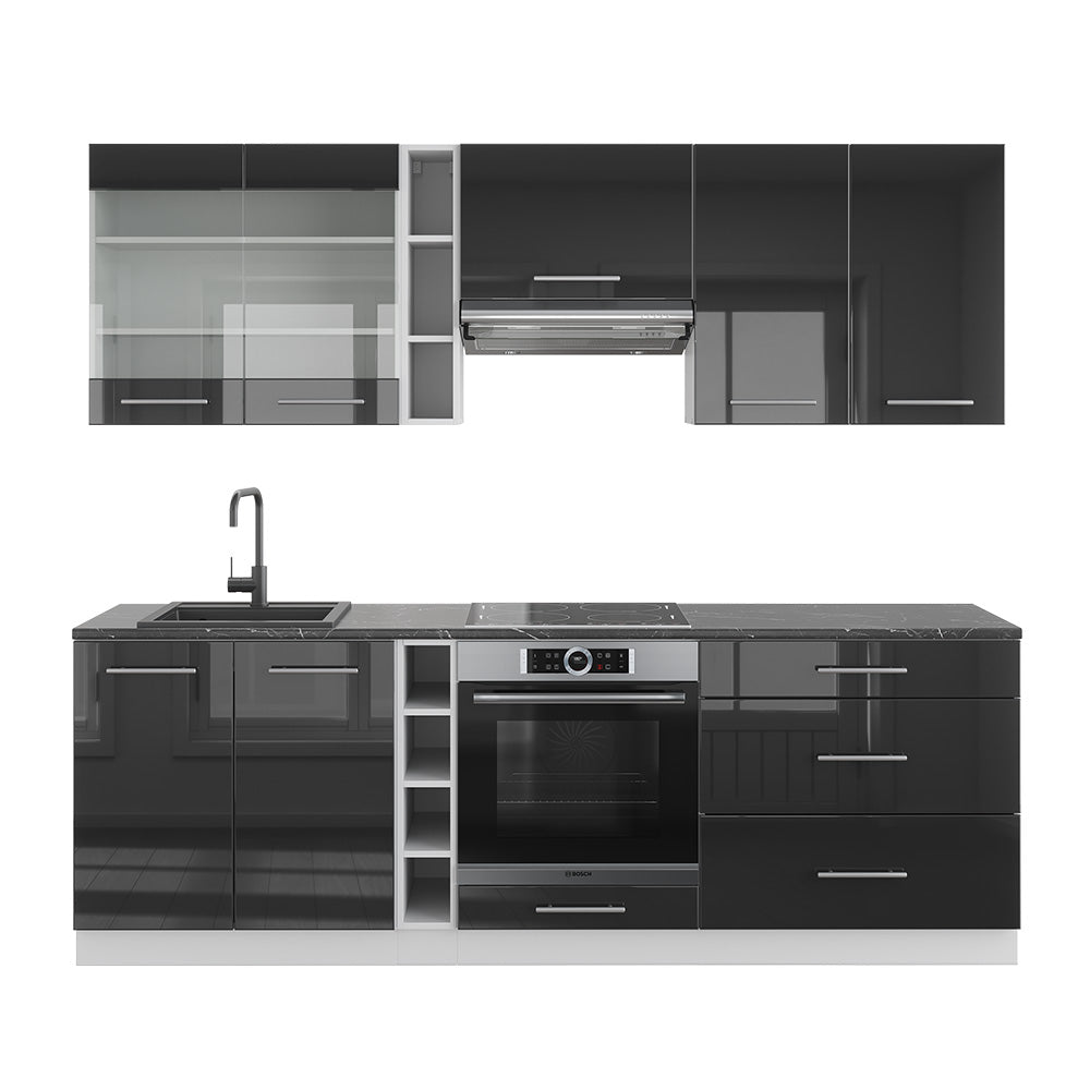 Vicco Cucina componibile Antracite lucido/bianco 235 cm senza piano di lavoro