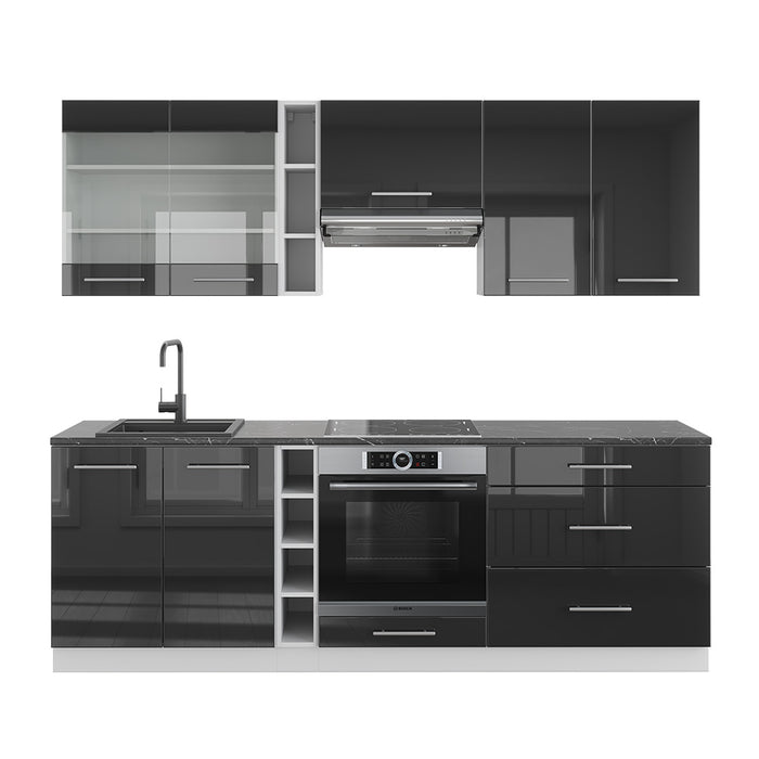 Vicco Cucina componibile Antracite lucido/bianco 235 cm senza piano di lavoro