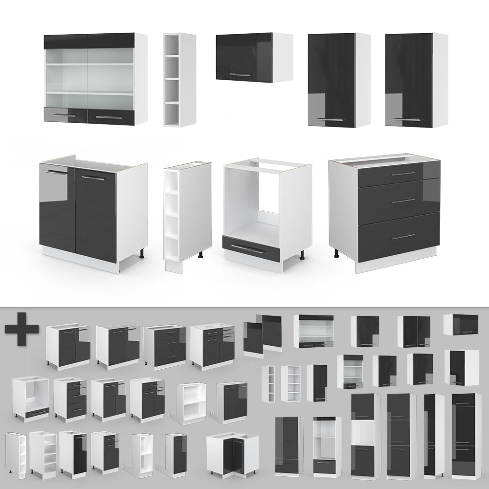 Vicco Cucina componibile Antracite lucido/bianco 235 cm senza piano di lavoro