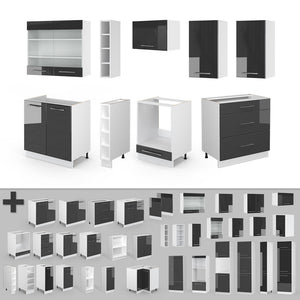 Vicco Cucina componibile Antracite lucido/bianco 235 cm , PL Rovere