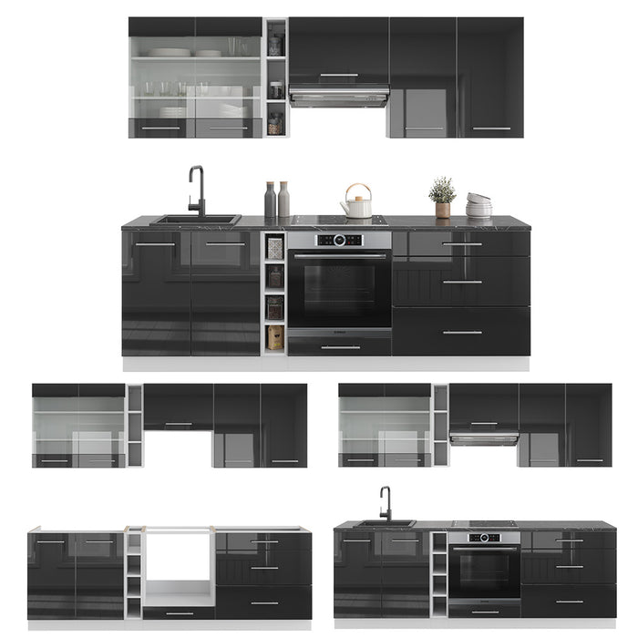 Vicco Cucina componibile Antracite lucido/bianco 235 cm , PL Rovere