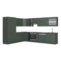 Vicco Cucina angolare completa Verde-oro Country House/Antracite 347 x 257 cm senza piano di lavoro