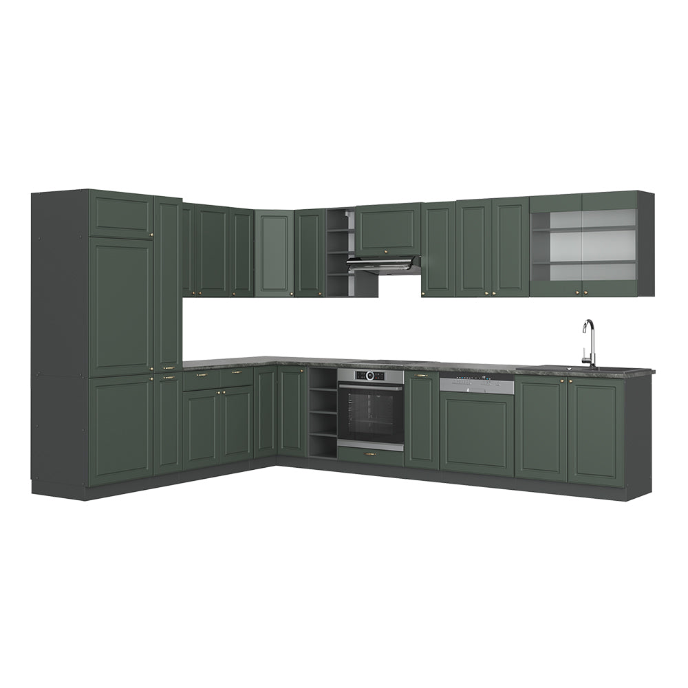 Vicco Cucina angolare completa Verde-oro Country House/Antracite 347 x 257 cm , PL Antracite