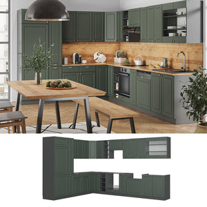 Vicco Cucina angolare completa Verde-oro Country House/Antracite 347 x 257 cm , PL Marmo