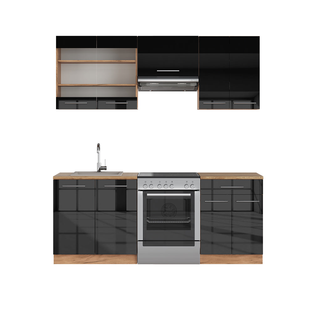 Vicco Cucina componibile Antracite lucido/oro power oak 200 cm senza piano di lavoro