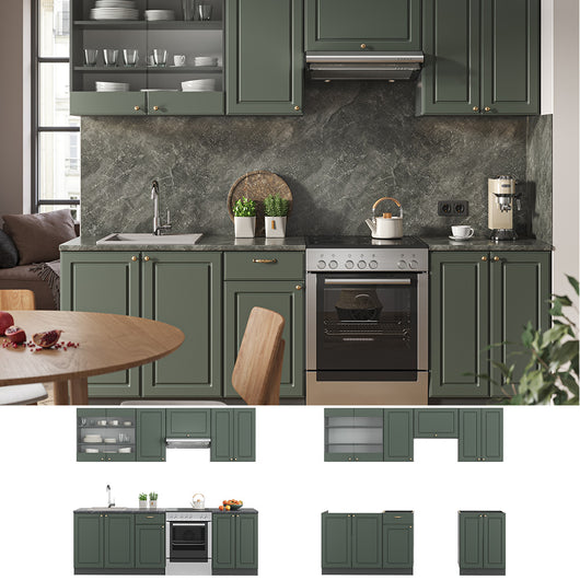 Vicco Cucina componibile Verde-oro Country House/Antracite 240 cm senza piano di lavoro