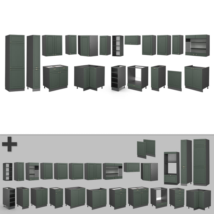 Vicco Cucina angolare completa Verde-oro Country House/Antracite 347 x 257 cm , PL Rovere