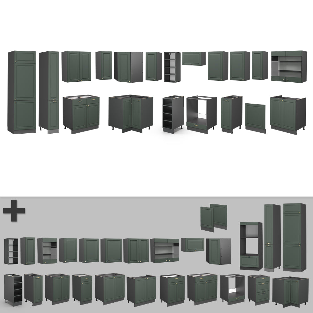 Vicco Cucina angolare completa Verde-oro Country House/Antracite 347 x 257 cm , PL Marmo