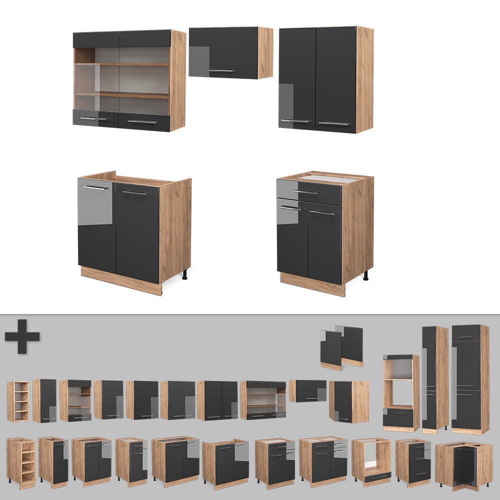 Vicco Cucina componibile Antracite lucido/oro power oak 200 cm , PL Antracite