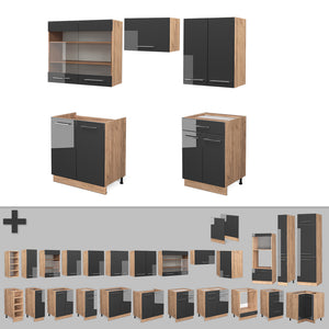 Vicco Cucina componibile Antracite lucido/oro power oak 200 cm , PL Antracite