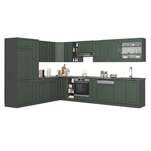 Vicco Cucina angolare completa Verde-oro Country House/Antracite 347 x 257 cm senza piano di lavoro