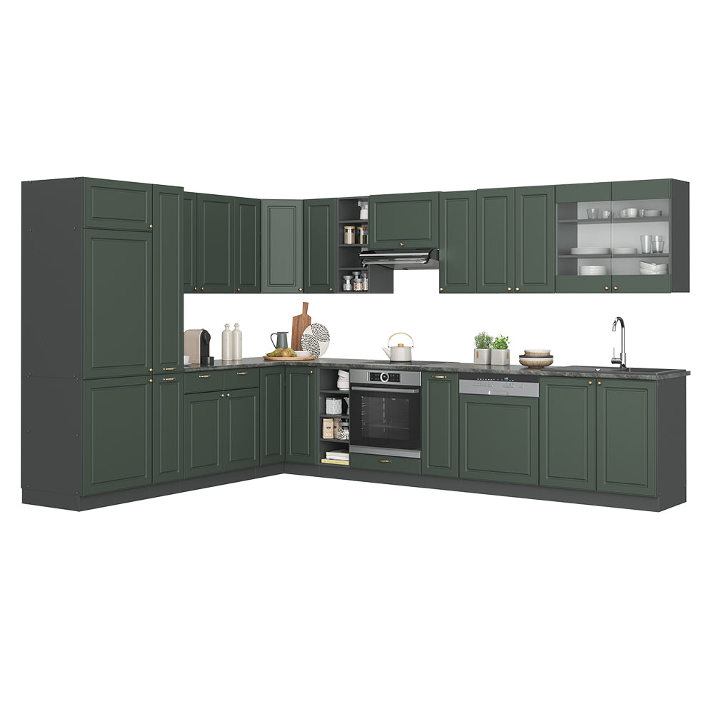 Vicco Cucina angolare completa Verde-oro Country House/Antracite 347 x 257 cm , PL Rovere