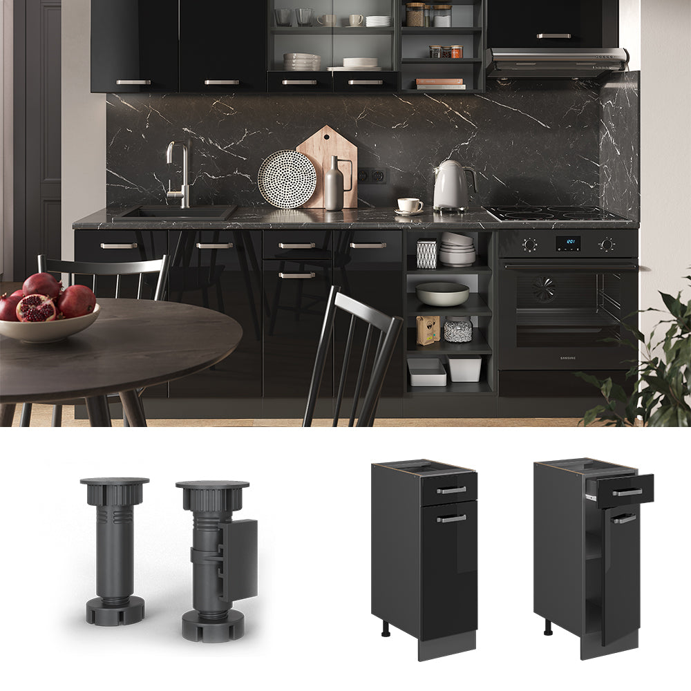 Vicco Mobiletto base per cucina Nero lucido 30 cm senza piano di lavoro