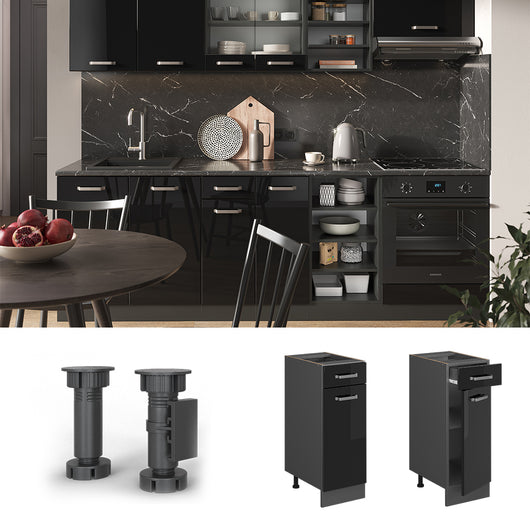 Vicco Mobiletto base per cucina Nero lucido 30 cm senza piano di lavoro