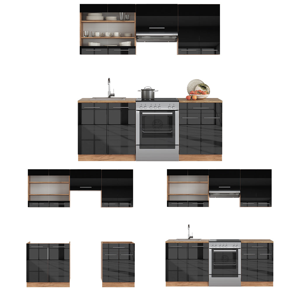 Vicco Cucina componibile Antracite lucido/oro power oak 200 cm , PL Antracite