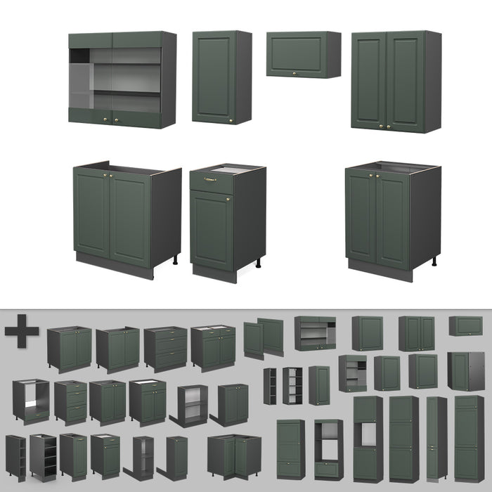 Vicco Cucina componibile Verde-oro Country House/Antracite 240 cm , PL Marmo