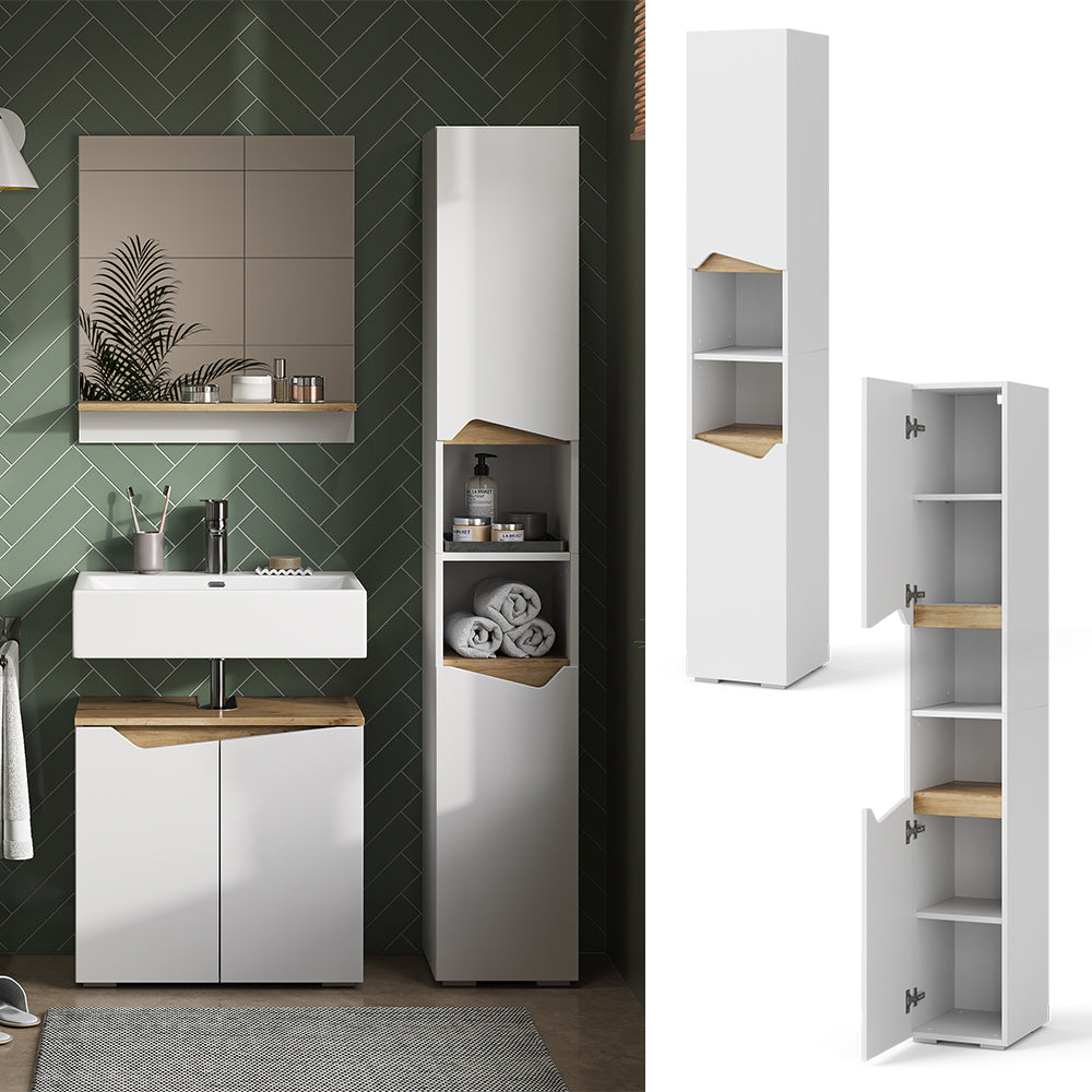 Vicco Armadio per il bagno Bianco 30 x 180 cm con ante e vani a giorno