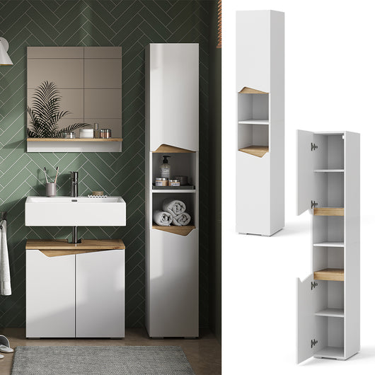 Vicco Armadio per il bagno Bianco 30 x 180 cm con ante e vani a giorno