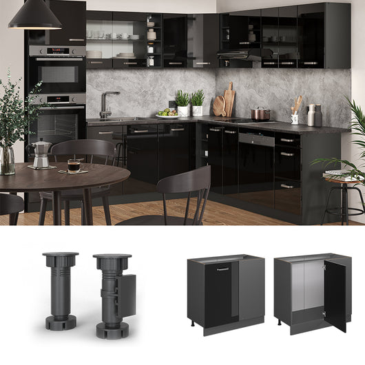 Vicco Mobile ad angolo cucina Nero lucido 86 cm senza piano di lavoro